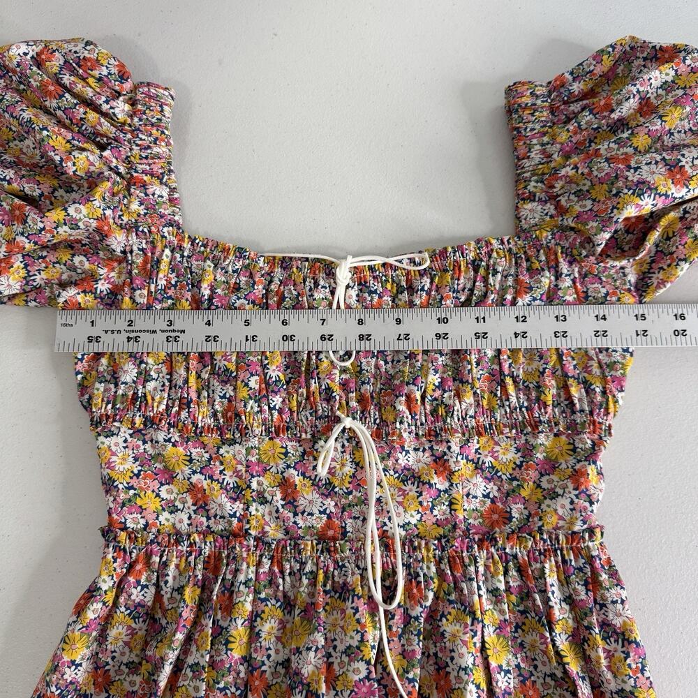 For Love & Lemons Libby Mini Dress‎ Womens XS Pink Floral Puff Sleeve Babydoll - Picture 9 of 13